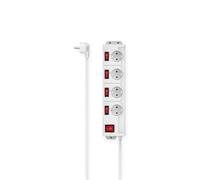 Hama - Regleta con Interruptor (4 Tomas Schuko 16A, Interruptor Individual Iluminado, Ideal Ahorro de energía, enchufes de 90°, Ojal suspensión integrada, 3680 W, Cable 1,4 m H05VV-F), Color Blanco