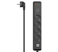 HAMA | Regleta con Interruptor de 4 Tomas (4 Enchufes, 1 USB-A, 2 USB-C, Interruptor de Encendido y Apagado, Cable de 3m, Protección contra Sobretensiones) Color Negro.