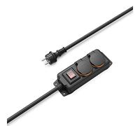 HAMA | Regleta de 2 Enchufes (Regleta para Exterior,2 Tomas con Interruptor de Encendido/Apagado, Cable de 2m, Cubierta de Cierre para Evitar el Agua y el Polvo) Color Negro