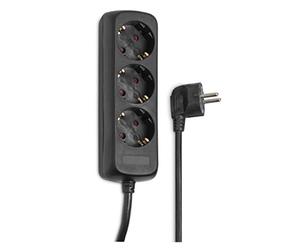 Hama Regleta de 3 enchufes, Enchufe múltiple sin Interruptor, regleta de 1.4 m, Enchufe Distribuidor, Certificado GS, enchufes girado 45 Grados, Enchufe múltiple para Oficina en casa, Color Negro