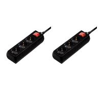 Hama | Regleta de 3 Tomas con protección (Regleta con 3 enchufes, Cable de 1,4m, Interruptor de Encendido y Apagado, MAX 3.500 W) Negro (Paquete de 2)