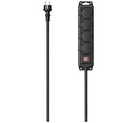 HAMA | Regleta de 4 Enchufes (Regleta para Exterior, 4 Tomas con Interruptor de Encendido/Apagado, Cable de 2m, Cubierta de Cierre para Evitar el Agua y el Polvo) Color Negro
