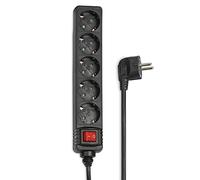 Hama - Regleta de 5 enchufes (enchufe múltiple de 1,4 m, incluye interruptor, protección táctil elevada, ranuras giradas 45 grados, certificación GS), color negro