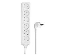 Hama Regleta de 6 enchufes (enchufe múltiple con ranuras de giro de 45°, enchufe múltiple con certificado GS con mayor protección táctil y contacto de protección, cable de 1,4 m, máx. 3500 W), color blanco