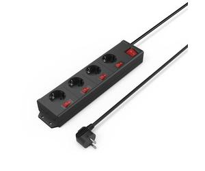 Hama Regleta de enchufes, 4 vÃas, 90Â°, conmutable individualmente, montaje en pared, 1,4 m negro