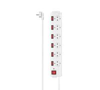 Hama – Regleta de 6 tomas, cable 1,4 m, interruptor general y control individual – Blanco