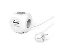 HAMA | Regleta de Enchufes Múltiples en Forma de Cubo (Cable de 1.4 m, 3 Tomas a Tierra, 2 USB-A, 2 USB-C, 3680 W, 16 A, Ideal para Oficina, Cocina, salón, Taller) Color Blanco