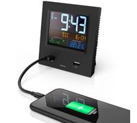 Hama Reloj Despertador DCF Digital Inalámbrico Silencioso Cargador USB 2x Alarma