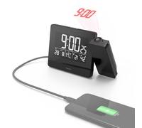 Hama | Reloj Despertador Digital con proyección de la Hora en Techo o Pared (Radio Reloj Despertador con sensores táctiles, 2 alarmas, Conexión USB para Carga) Negro