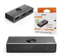 Hama | Switch HDMI 8K (1 Entrada x 2 Salidas/2 entradas x 1 Salida, Divisor HDMI 8K, bidireccional) Color Negro