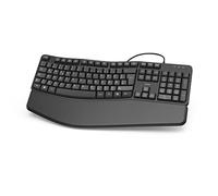 Hama Teclado ergonómico (reposamuñecas, Teclado con Cable, PC, ergonómico, USB, reposamuñecas extraíble), Negro, 450 x 40 x 230 mm, Longitud del Cable 1,8 m