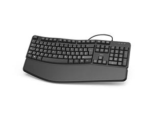 Hama Teclado ergonómico (reposamuñecas, Teclado con Cable, PC, ergonómico, USB, reposamuñecas extraíble), Negro, 450 x 40 x 230 mm, Longitud del Cable 1,8 m