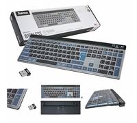 Hama Teclado inalámbrico WK-750 (chip Qwerty polaco, multidispositivo, Bluetooth, receptor USB, retroiluminado con batería, numérico, teclas silenciosas, negro)