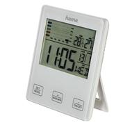 HAMA | Termómetro e Higrómetro para el hogar con reloj y alarma (Termómetro digital que mide la temperatura y la humedad ambiental, función de reloj y alarma) Blanco