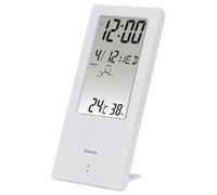 Hama | Termómetro/Higrómetro con pantalla LCD, Blanco | Con indicador de tiempo, Función de hora y calendario, Función de alarma con repetición