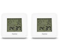 Hama |Termómetro/Higrómetro digital para interiores ("Borneo", Mide temperatura, humedad del ambiente, hora, repetición de alarma, clima interior) Blanco (Paquete de 2)