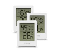 Hama |Termómetro/Higrómetro digital para interiores ("Cres", Mide temperatura, humedad del ambiente, clima interior, Pack de 3 uds) Blanco