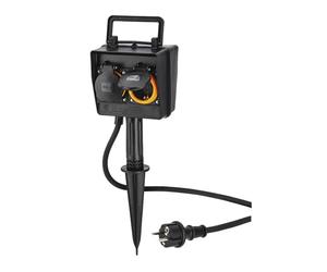 Hama | Toma de corriente exterior de 2 vías con temporizador y pica de tierra resistente a las salpicaduras IP44