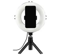 Hama Trípode para Smartphones, Anillo de luz para Smartphones con 3 temperaturas 3000/4500/6000 K; hasta 10 Niveles de Intensidad de luz, Aro de luz LED Spotlight Smart 80, Color Negro