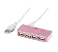 Hama USB Hub Emerging 1 - Concentrador (USB 2.0, Windows 2000/XP/Vista Mac OS 9.x) Rosa