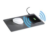 Hama Wireless Charger - Alfombrilla de ratón XXL con cargador Qi (gran alfombrilla de ratón con estación de carga inductiva, carga inalámbrica de teléfonos móviles, alfombrilla de ratón en imitación de piel con superficie lisa de poliuretano y base antideslizante), color gris