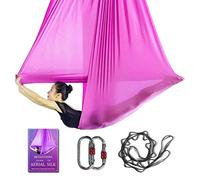 Hamaca aérea de yoga de 5 m de largo x 2,8 m de ancho, juego de columpios de yoga de seda para pilates aéreos con carga de 2000 libras, incluye cadena de margaritas, guía de postura