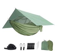 Hamaca Colgante, Hammock Hamaca con Lona Y Red para Moscas De Lluvia, Portátil para Acampar 260x140 Cm Doble Árbol para Exteriores Hamaca de Viaje(E)