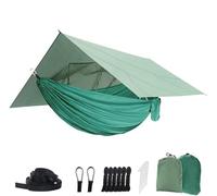 Hamaca Colgante, Hammock Hamaca con Lona Y Red para Moscas De Lluvia, Portátil para Acampar 260x140 Cm Doble Árbol para Exteriores Hamaca de Viaje(B)