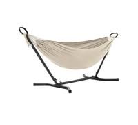 SONGMICS Hamaca con Soporte, Hamaca de 210 x 150 cm, 5 Alturas Ajustables, Portátil, Marco de Metal, Carga de 240 kg, para Patio, Jardín, Negro y Beige GHS001M01