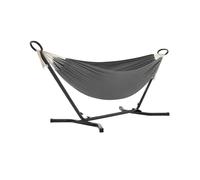 SONGMICS Hamaca con Soporte, Hamaca de 210 x 150 cm, 5 Alturas Ajustables, Portátil, Marco de Metal, Carga de 240 kg, para Patio, Jardín, Negro y Gris GHS001G01