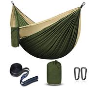 Hamaca de Acampada, Hamacas Ultraligera para Camping Portátil Transpirable y de Secado rápido Hamaca de Paracaídas para Al Aire Libre Jardín Patio Trasero Playa (Caqui/Verde)