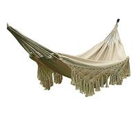 Hamaca de algodón tejida a mano para balcón, silla colgante de cuerda, columpio de porche con flecos de ganchillo para patio trasero, patio, jardín, exterior e interior, estilo bohemio, blanco natural