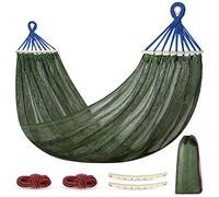 Hamaca de Camping al Aire Libre Transpirable de Nailon con Postes de Madera y Bolsa de Transporte para Camping Playa y jardín, 290 cm x 150 cm, Verde