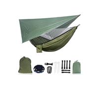 Hamaca de camping con mosquitera, capacidad de 200 kg, 260 x 140 cm, verde claro y verde oscuro.