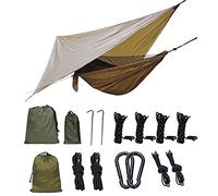 Hamaca De Camping con Mosquitera Y Protector De Lluvia, Capacidad De Carga De 300 Kg, Hamaca De Nailon Portátil, Senderismo Al Aire Libre (Camel)