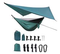 Hamaca De Camping con Mosquitera Y Protector De Lluvia, Capacidad De Carga De 300 Kg, Hamaca De Nailon Portátil, Senderismo Al Aire Libre (Green)