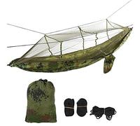 Hamaca de camping simple y doble con mosquitera, hamaca ligera y portátil con correas de árbol (camuflaje de color sólido miliero verde militar)