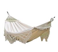 Hamaca de cuerda de lona con algodón de macramé, duradera y elegante para camping, patio, porche, dormitorio, playa