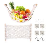 Hamaca de Fruta, Con 4 Ganchos y 2 Ganchos S, Hamaca Colgante de Frutas y Verduras para Cocina Hogar Caravanas, Organizador de Cocina, Ahorro de Espacio Bohemio Algodón Titular de Fruta