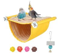 Hamaca de invierno para pájaros con piedra de molienda, bolas de ratán y percha de madera, nido acogedor para loros, periquitos y tortolitos