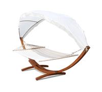 Hamaca de madera de para exterior de 200x150 cm con techo, hamaca con estructura y toldo parasol, silla colgante para 2 , capacidad de carga de 200 kg, para jardín, camping, playa