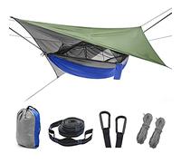 Hamaca De Nailon Ligera, Hamaca para Acampar con Mosquitera Y Protector De Lluvia, 260 X 140 Cm, Capacidad De Carga De 200 Kg, Equipo De Senderismo Al Aire Libre (C)