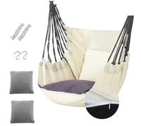 Hamaca doble con cojines, correas y ganchos resistentes, columpio portátil para exteriores para playa y jardín, perfecto para camping, picnics y patio trasero, color blanco.