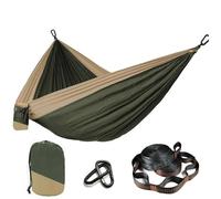 Hamaca doble con correas, hamaca de camping de color sólido para supervivencia y viajes, muebles de exterior (verde militar y caqui), ideal para buscadores de aventuras