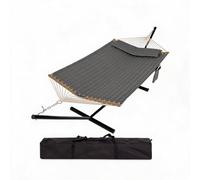 Hamaca Doble con Soporte Acero Resistente Barra Madera Bolsa Transporte Patio jardín Playa Camping