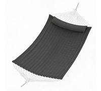 Hamaca Doble para 2 Personas Gris Oscuro, con Barra De Separación Curvada, Almohada Extraíble, Bolsillos De Almacenamiento y Mosquetones, Capacidad De Carga De 204 kg