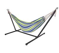 Hamaca doble para exteriores con estructura 285 x 120 x 110 cm - verde y azul - hamaca con barra para 2 personas - soporta hasta 150 kg
