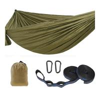 Hamaca doble ultraligera para camping, tela de paracaídas duradera, 300 x 200 cm, perfecta para aventuras al aire libre, columpio portátil para 2 personas, verde militar
