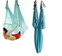 Hamaca elástica para pilates y yoga aéreo, de Wellsem®. Con mosquetón y cadena margarita. 5 m, Sky Bule