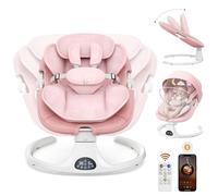 Hamaca eléctrica Bebe con arnés de 5 Puntos, 5 Modos de balanceo, Temporizador de 3 Niveles, Mando a Distancia y música, se Puede Utilizar en Interiores y Exteriores (Rosa)